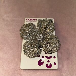 Conair Sophisticates metallic filigree flower hair clip with rhinestone accents